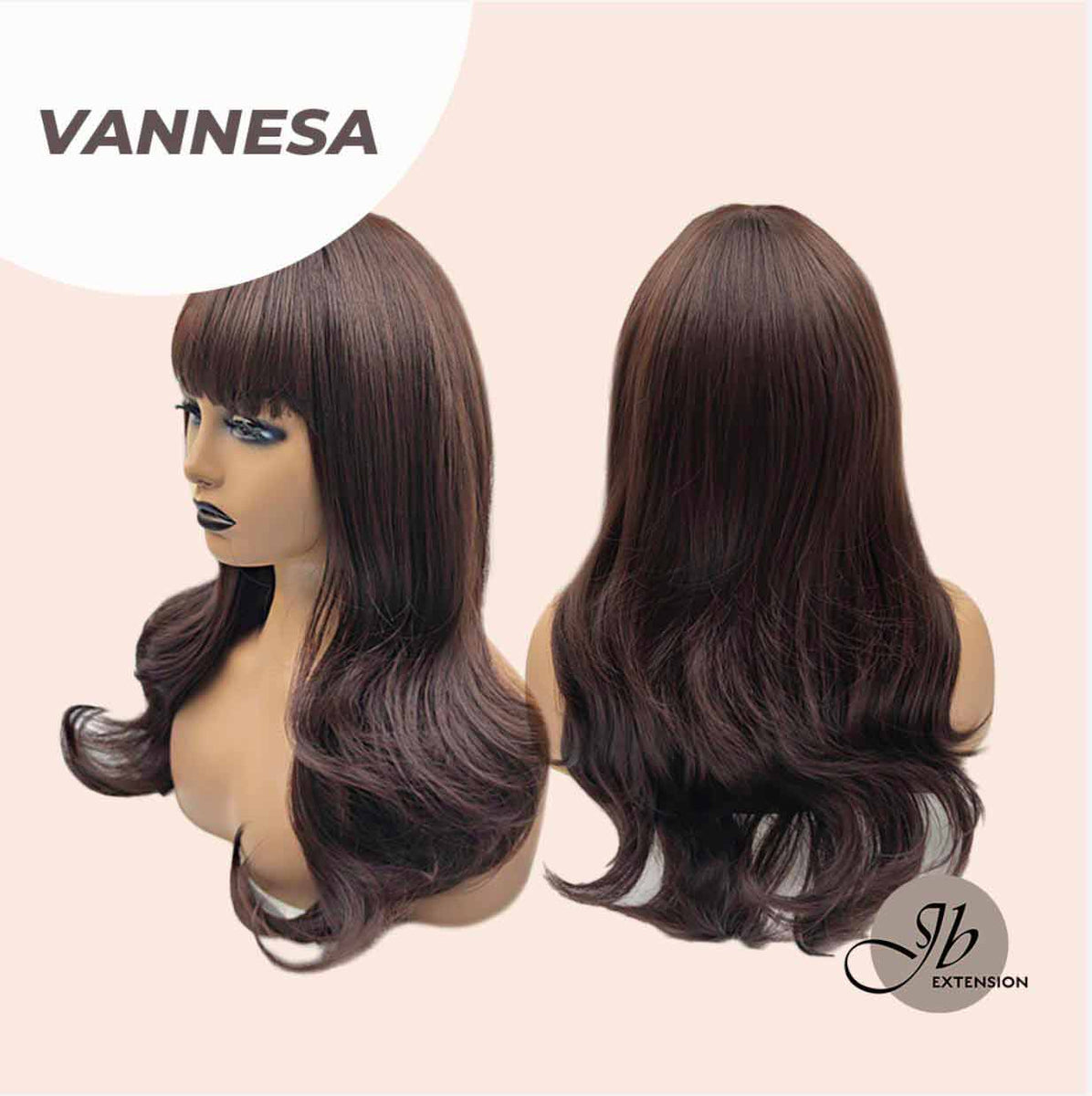 JBEXTENSION 23 INCHES NATURE BROWN CURLY WIG WITH FULL BANGS VANESSA