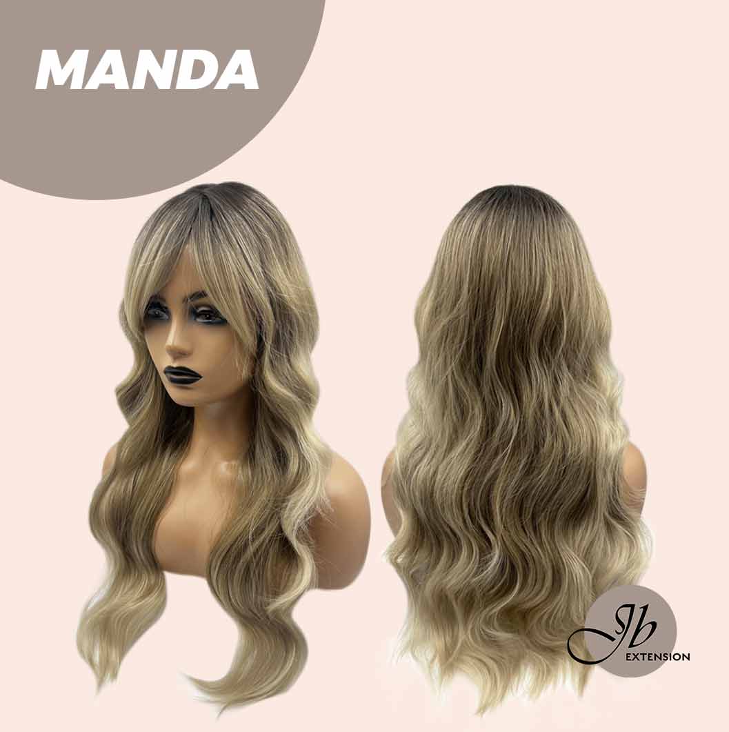 JBEXTENSION 27 INCHES BLONDE WITH DARK ROOT BODY WAVE WITH BANGS MANDA