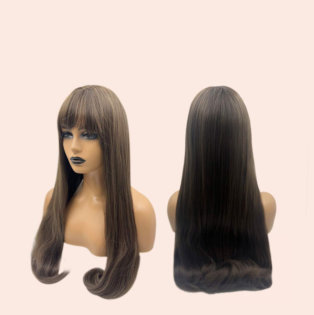 JBEXTENSION 26 Inches Curly Brown Wig With Bangs JANICE JB EXTENSION