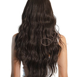 JBEXTENSION 28 Inches Long Body Wave Dark Brown Wig With Bangs GEM