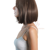 JBEXTENSION 12 Inches Bob Cut Dark Brown With Grey Highlight Wig With Bangs ANGIE GREY