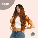 JBEXTENSION 30 Inches Long Body Wave Copper Color With Dark Root Frontlace Wig COCO