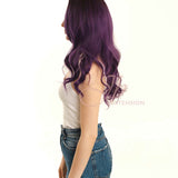JBEXTENSION 24 Inch Curly Dark Purple With Brown Roots Woman Wig KARL