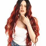 JBEXTENSION 30 Inches Ombre Red Color Long Body Wave Frontlace Wig NATASHA