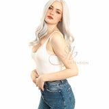 JBEXTENSION 26 Inches Long Curly White Grey Frontlace Wig SNOW
