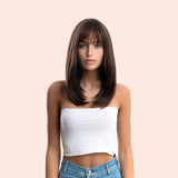 JBEXTENSION 16 Inches Short Bob Cut Cold Brown Wig With Bangs FEDERICA
