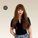 JBEXTENSION 25 Inches Curly Light Brown Wig With Bangs LUCIA
