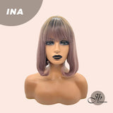 JBEXTENSION 12 Inches Ombre Rose Pink Bob Cut Wig With Bangs INA