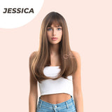 JBEXTENSION 20 Inches Nature Straight OMBRè Brown Wig With Bangs JESSICA