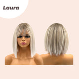 JBEXTENSION 12 Inches Straight Mix Blonde Wig With Bangs LAURA