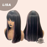 JBEXTENSION 20 Inches Black With Pink Highlight With Bangs Wig LISA BP