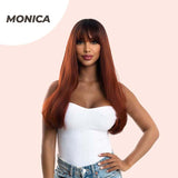 JBEXTENSION 24 Inches Red Curly With Dark Root Wig With Bangs MONICA