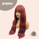 JBEXTENSION 26 Inches Copper Red Body Wave Wig With Bangs STEPH