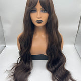 JBEXTENSION 32 Inches Extra Long Body Wave Nature Brown Wig With Bangs JOLIN