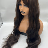 JBEXTENSION 32 Inches Extra Long Body Wave Nature Brown Wig With Bangs JOLIN