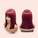 JBEXTENSION 14 Inches Red Color Straight Wig With Bangs NATALE