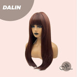JBEXTENSION 24 Inch Red Brown Straight Women Wig With Blunt Bangs DALIN