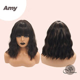 JBEXTENSION 14 Inches Short Wave Black With Brown Highlight Wig AMY