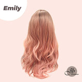 JBEXTENSION 26 Inches Curly Ombre Pink Women Wig Without Bangs EMILY