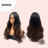 JBEXTENSION 26 Inches Shatush Black And Brown Body Wave Wig EMMA