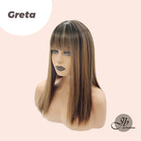 JBEXTENSION 18 Inches  Straight Ombre Wig Meches Brown With Dark Root Wig With Bangs GRETA