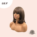 JBEXTENSION 12 Inches Short Bob Brown Hair Wig With Bangs LILY