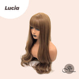 JBEXTENSION 25 Inches Curly Light Brown Wig With Bangs LUCIA