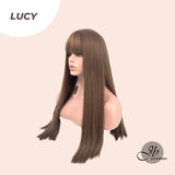 JBEXTENSION 24 Inches Nature Straight Ombre Light Brown Wig With Bangs LUCY