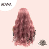 JBEXTENSION 28 Inches Long Body Wave Pink Wig With Bangs MAYA