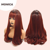 JBEXTENSION 24 Inches Red Curly With Dark Root Wig With Bangs MONICA