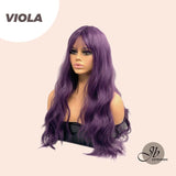 JBEXTENSION 28 Inches Long Body Wave Dark Purple Wig With Bangs VIOLA