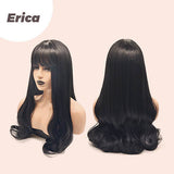 JBEXTENSION 24 Inches Black Curly Wig With Full Bangs ERICA