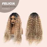 JBEXTENSION 28 Inches Extra Curly Shatush Blonde Long Pre-Cut Frontlace Wig FELICIA SHATUSH BLONDE