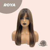JBEXTENSION 22 Inches Brown With Dark Root With Bangs Wig ROYA