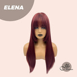 JBEXTENSION 22 Inches Straight Red Princess-Cut Wig With Bangs ELENA