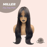 JBEXTENSION 26 Inches Soft Black Curly Zig Zag Part Wig With Bangs MILLER