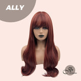 JBEXTENSION 25 Inches Red Curly Fashion Wig With Full Bangs ALLY
