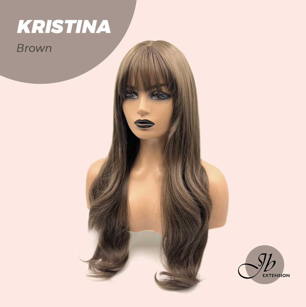 JBEXTENSION 27 INCHES BROWN CURLY WIG WITH FULL BANGS KRISTINA BROWN