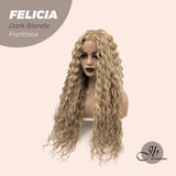 JBEXTENSION 28 Inches Extra Curly Dark Blonde Long Pre-Cut Frontlace Wig FELICIA DARK BLONDE