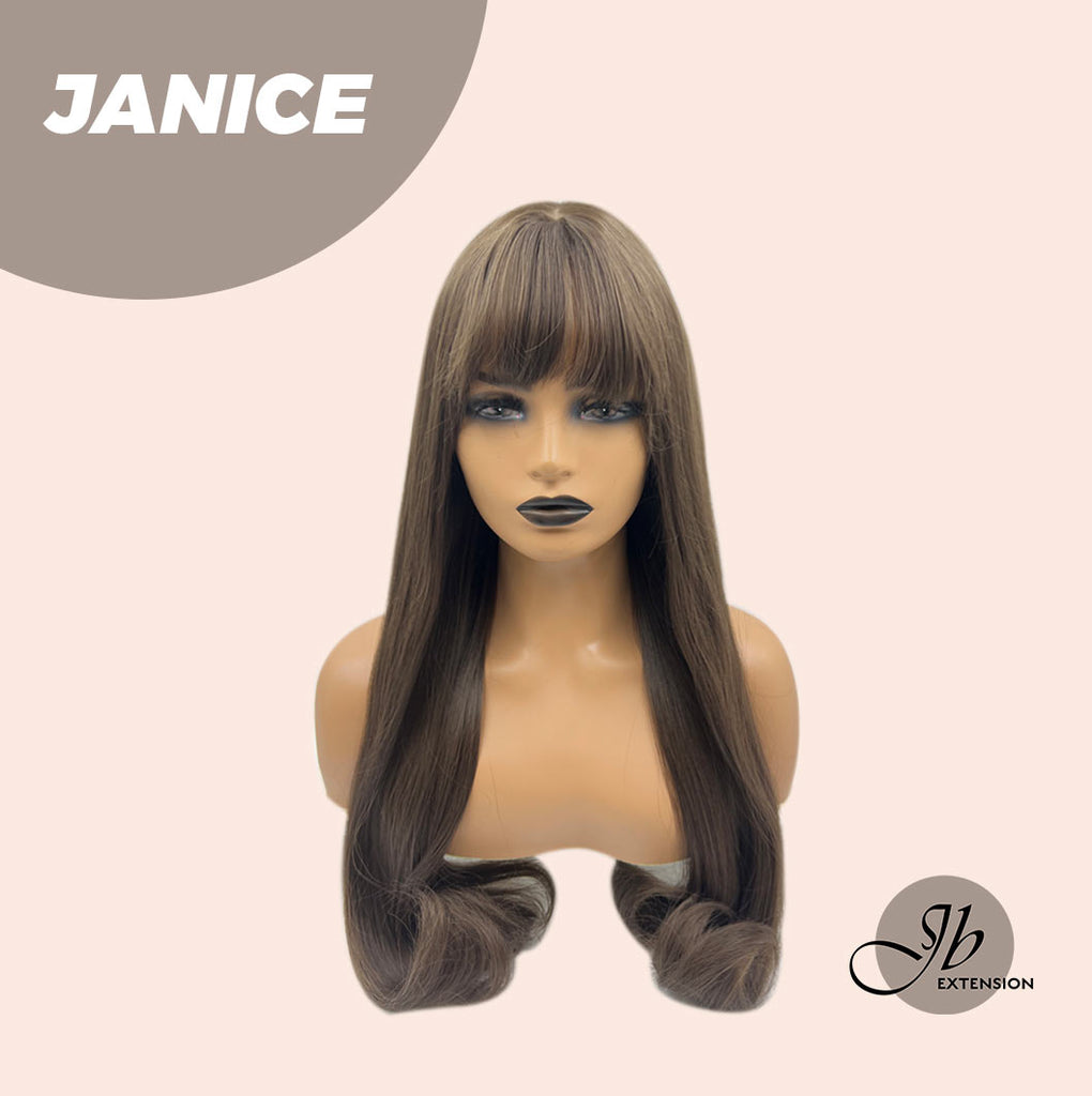 JBEXTENSION 26 Inches Curly Brown Wig With Bangs JANICE JB EXTENSION