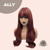 JBEXTENSION 25 Inches Red Curly Fashion Wig With Full Bangs ALLY