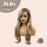 JBEXTENSION 26 Inches Mix Light Brown With Blonde Highlight Side Part Pre-Cut Frontlace Wig JLOS LIGHT BROWN