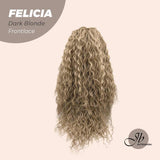 JBEXTENSION 28 Inches Extra Curly Dark Blonde Long Pre-Cut Frontlace Wig FELICIA DARK BLONDE