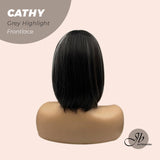 JBEXTENSION 12 Inches Bob Cut Nature Black With Grey Highlight Side Part Frontlace Wig CATHY GREY HIGHLIGHT