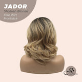 JBEXTENSION 10 Inches Shatush Dark Blonde Curly Lace Front Wig.Pre Plucked 6*14 HD Transparent Lace Frontal Handmade Futura Fiber Swiss Lace Synthetic Fiber Wig JADOR SHATUSH BLONDE