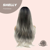 JBEXTENSION 26 Inches Balayage Grey With Black Bangs Pre-Cut Frontlace Wig SHELLY
