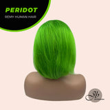 JBEXTENSION GEMSTONE COLLECTION 12 Inches Real Human Hair Light Green Bob Cut Free Parting Wig PERIDOT
