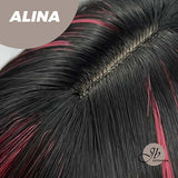 JBEXTENSION 22 Inches Black With Pink Highlight Straight Wig With Bangs ALINA