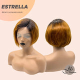 JB EXTENSION 6 Inches Pixie Cut Front-lace Real Human Hair in Mustard Yellow Color with Dark Roots ESTRELLA