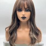 JBEXTENSION 22 Inches Brown With Highlight Women Wig With Bangs CLAIRE